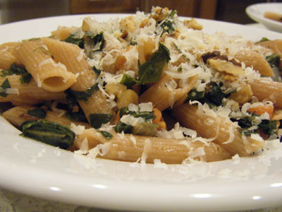 Whole Wheat pasta with carmelized onions and toasted walnuts